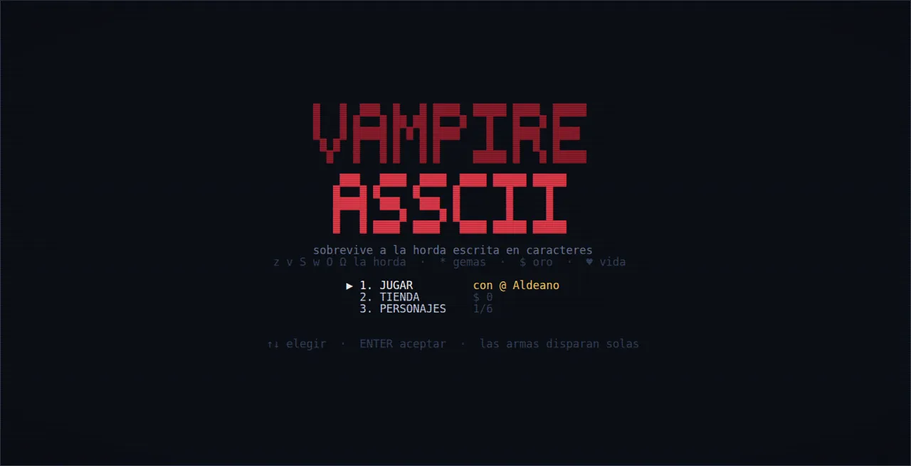 Pantalla de título de Vampire ASSCII