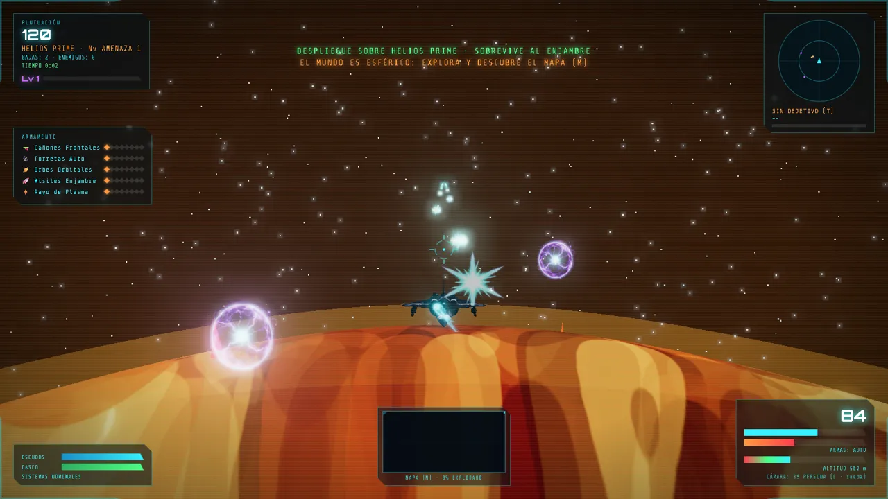 Third-person view of the fighter during an orbital battle